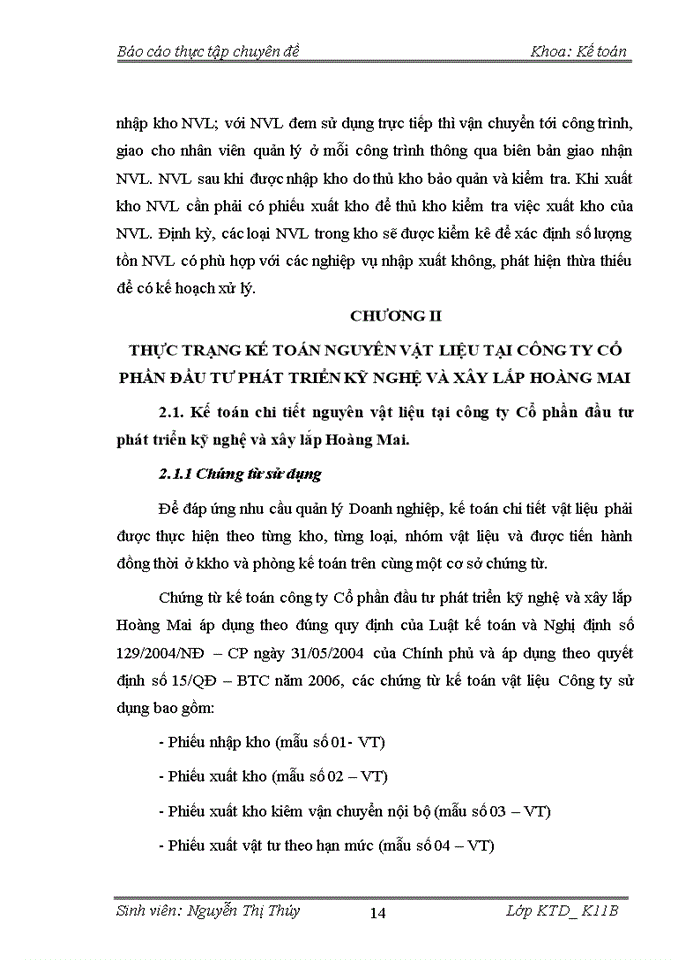 image for page Hoàn thiện kế toán nguyên vật liệu ở công ty Cổ phần đầu tư phát triển kỹ nghệ và xây lắp Hoàng Mai