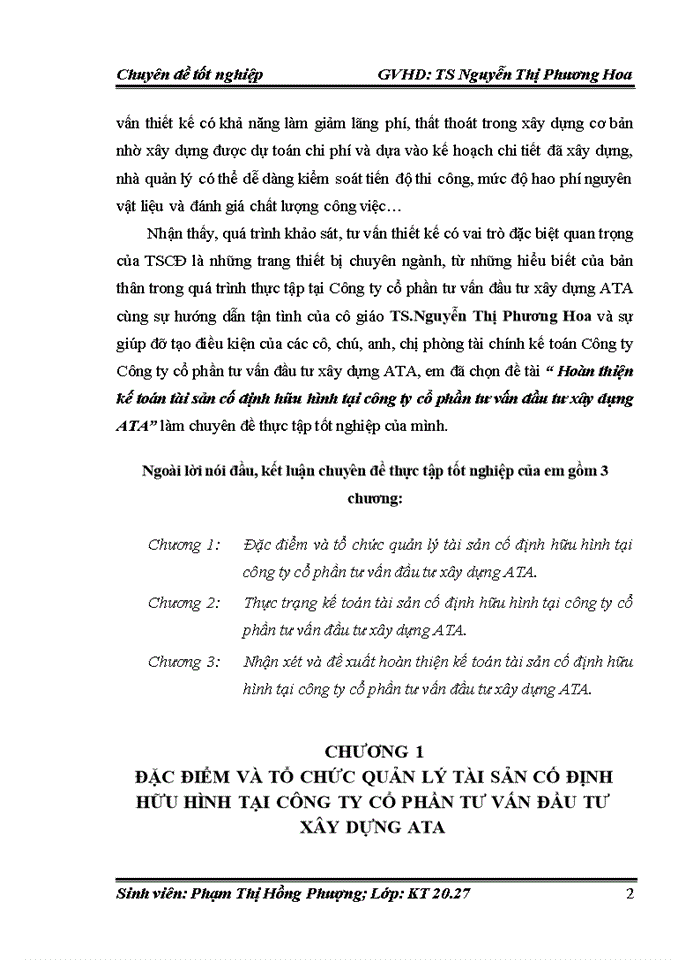 Hoàn thiện kế toán tài sản cố định hữu hình tại công ty cổ phần tư vấn đầu tư xây dựng ATA