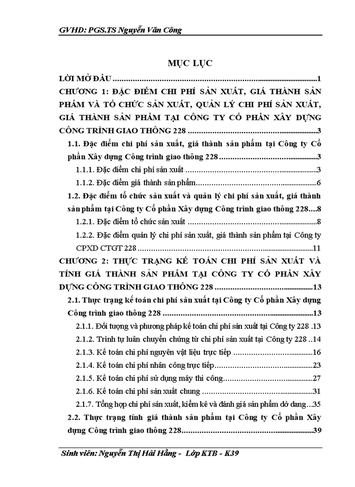 Hoàn thiện kế toán chi phí sản xuất và tính giá thành sản phẩm tại Công ty Cổ phần Xây dựng Công trình giao thông 228