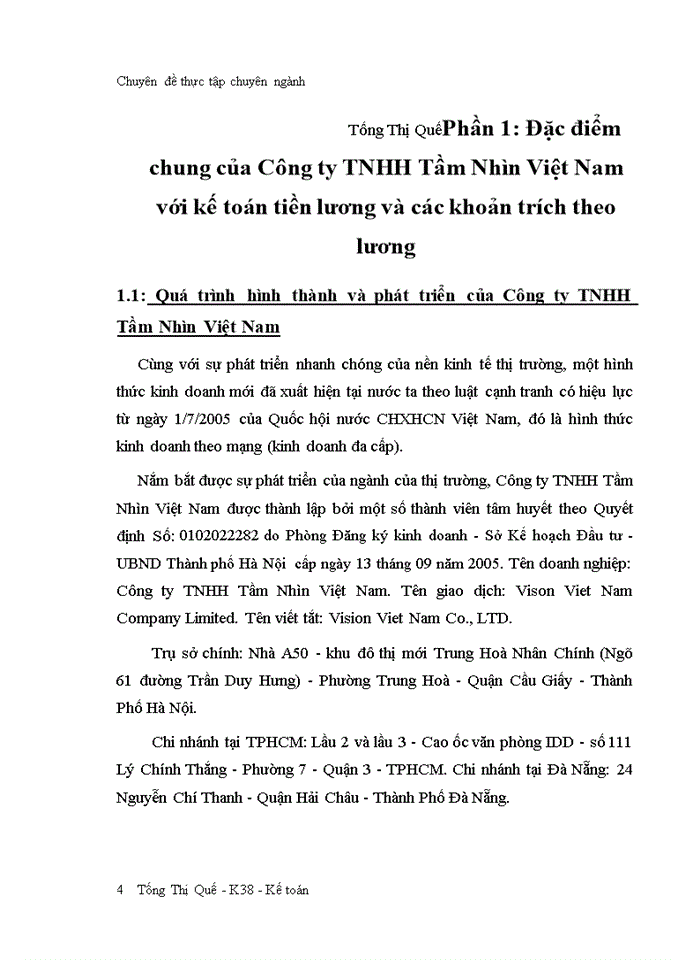 Hoàn thiện kế toán tiền lương và các khoản trích theo lương tại Công ty TNHH Tầm nhìn Việt Nam