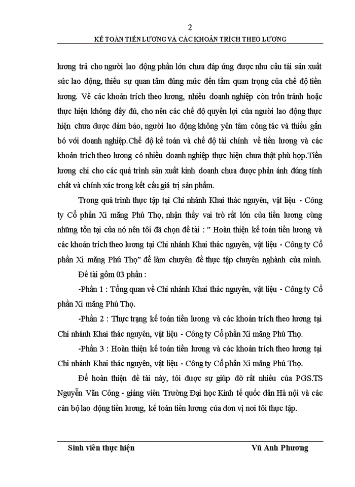 image for page Hoàn thiện kế toán tiền lương và các khoản trích theo lương tại Chi nhánh Khai thác nguyên, vật liệu - Công ty Cổ phần Xi măng Phú Thọ