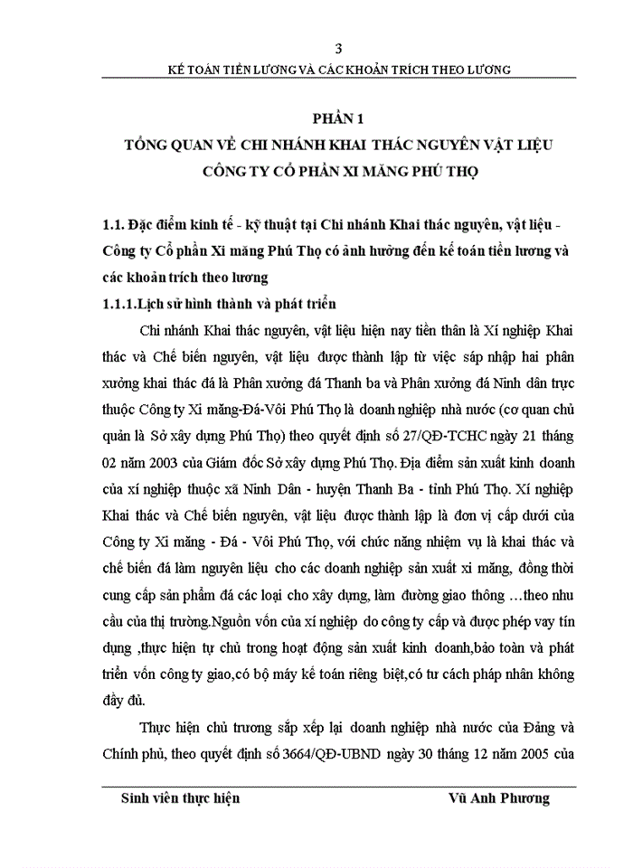 image for page Hoàn thiện kế toán tiền lương và các khoản trích theo lương tại Chi nhánh Khai thác nguyên, vật liệu - Công ty Cổ phần Xi măng Phú Thọ