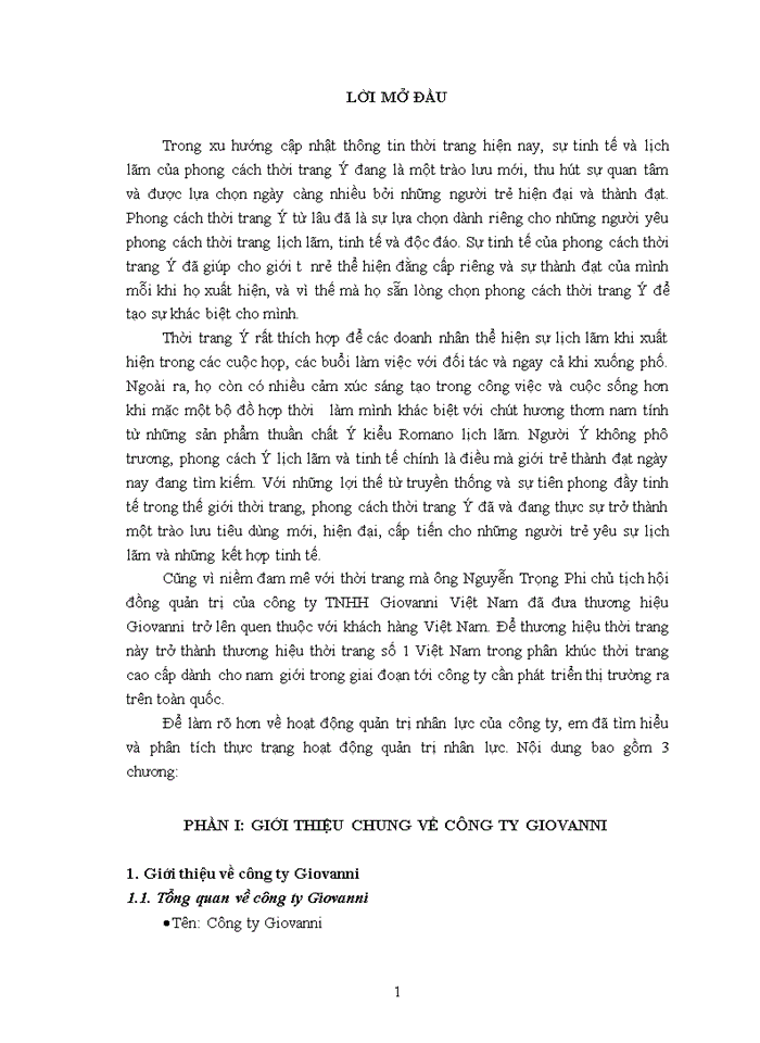 Giải quyết của công ty giovanni việt nam và định hướng đề tài khóa luận tốt nghiệp.