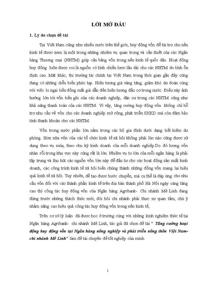 image for page Tăng cường hoạt động huy động vốn tại Ngân hàng nông nghiệp và phát triển nông thôn Việt Nam- chi nhánh Mê Linh