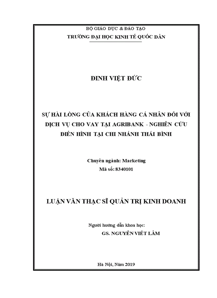 image for page Sự hài lòng của khách hàng cá nhân đối với dịch vụ cho vay tại Agribank – Nghiên cứu điển hình tại chi nhánh Thái Bình