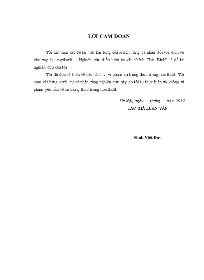 image for page Sự hài lòng của khách hàng cá nhân đối với dịch vụ cho vay tại Agribank – Nghiên cứu điển hình tại chi nhánh Thái Bình