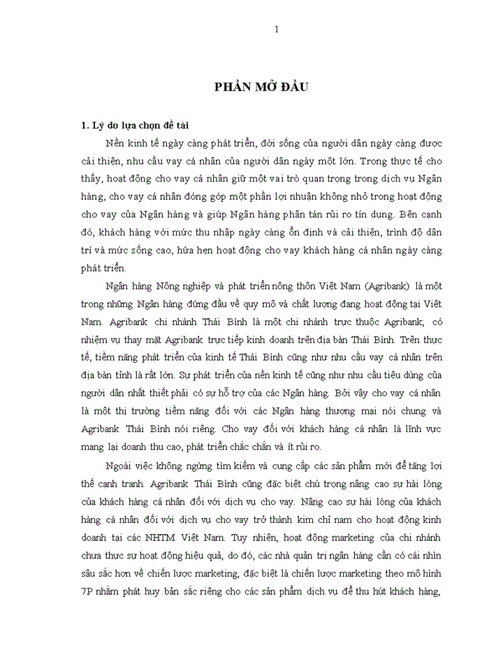 image for page Sự hài lòng của khách hàng cá nhân đối với dịch vụ cho vay tại Agribank – Nghiên cứu điển hình tại chi nhánh Thái Bình