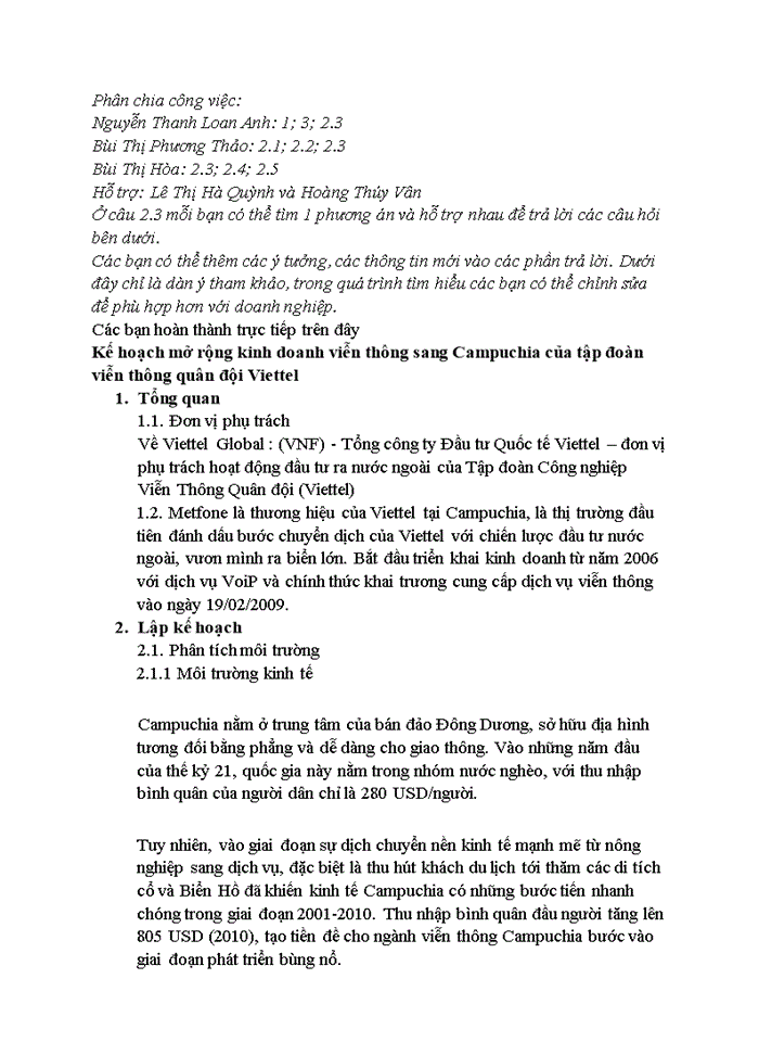 image for page Kế hoạch mở rộng kinh doanh viễn thông sang Campuchia của tập đoàn viễn thông quân đội Viettel