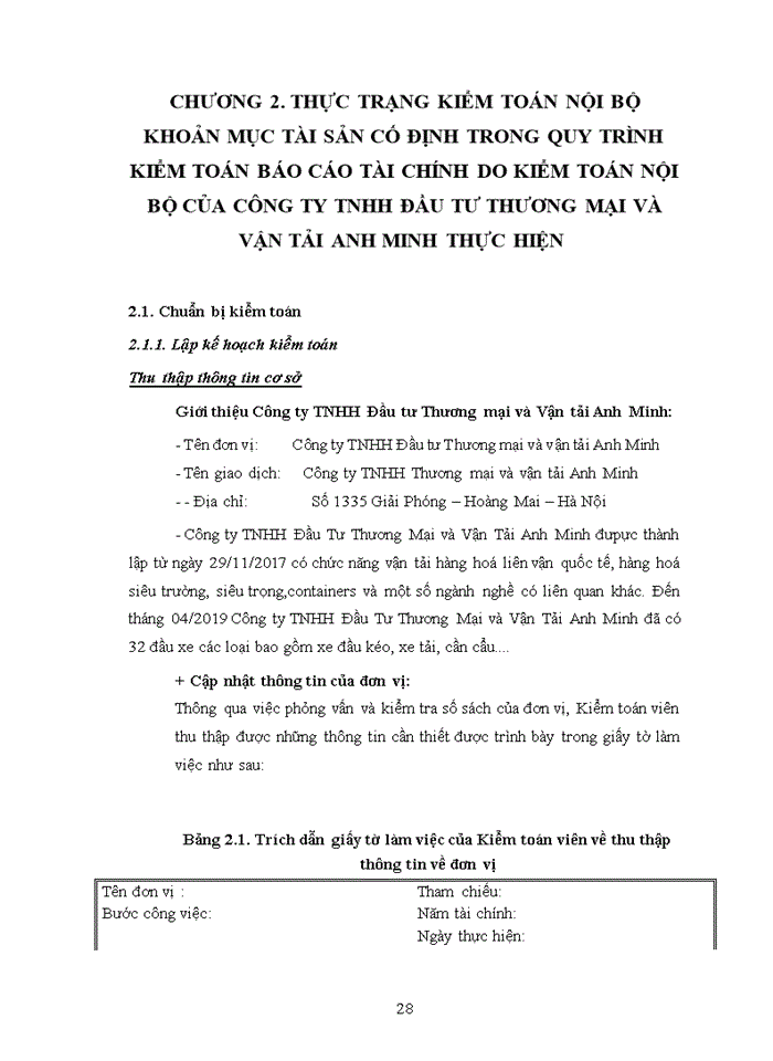 image for page Thực trạng quy trình kiểm toán tài sản cố định trong quy trình kiểm toán báo cáo tài chính do Công ty TNHH đầu từ thương mại và vận tải Anh Minh thực hiện