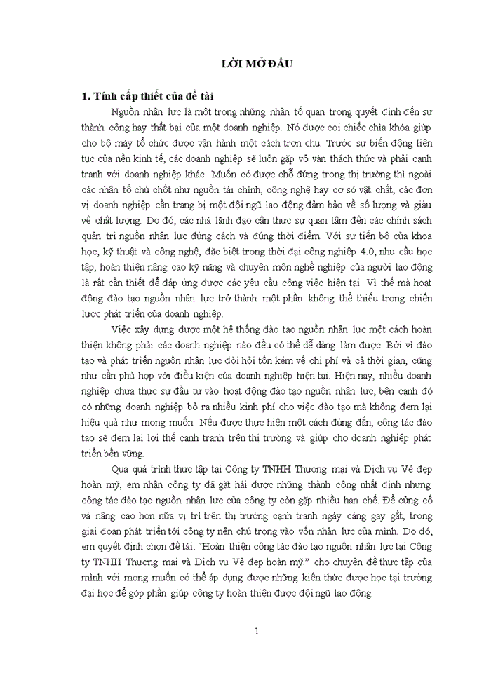 image for page Hoàn thiện công tác đào tạo nguồn nhân lực tại Công ty TNHH Thương mại và Dịch vụ Vẻ đẹp hoàn mỹ