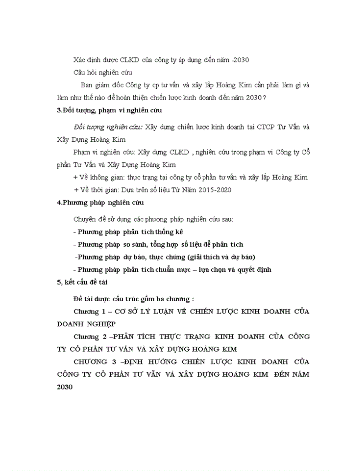 Định hướng chiến lược kinh doanh tại Công ty Cổ phần Tư Vấn và Xây Dựng Hoàng Kim đến năm 2030