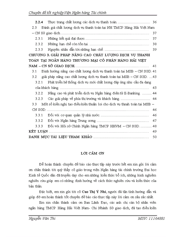 Giải pháp nâng cao chất lượng dịch vụ thanh toán tại NH TMCP Hàng Hải Việt Nam- Chi nhánh Sở Giao dịch