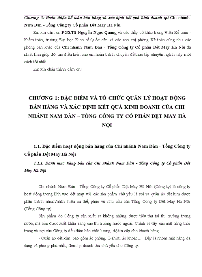 image for page Hoàn thiện kế toán bán hàng và xác định kết quả kinh doanh tại Chi nhánh Nam Đàn - Tổng Công ty Cổ phần Dệt May Hà Nội
