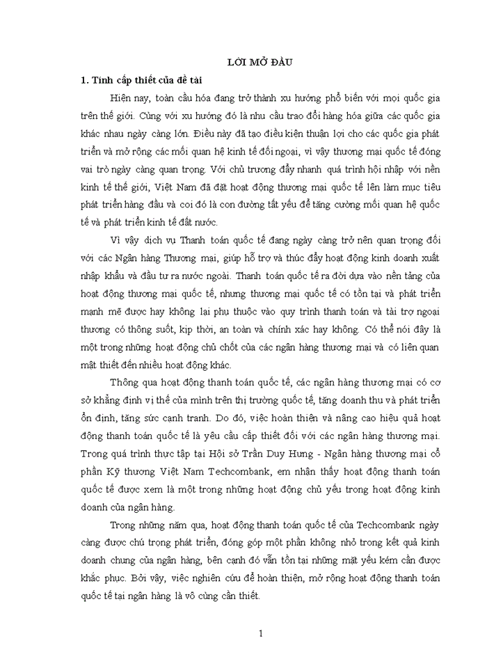 image for page Phát triển hoạt động thanh toán quốc tế tại Hội sở Trần Duy Hưng - Ngân hàng thương mại cổ phần Kỹ Thương Việt Nam Techcombank