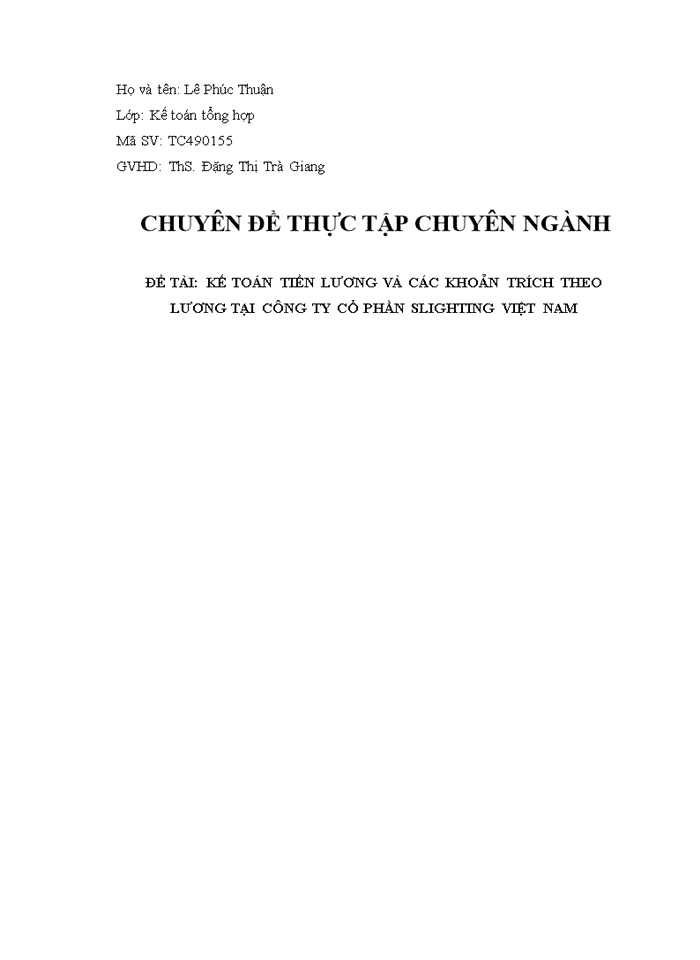 image for page Kế toán tiền lương và các khoản trích theo lương tại công ty cổ phần slighting việt nam
