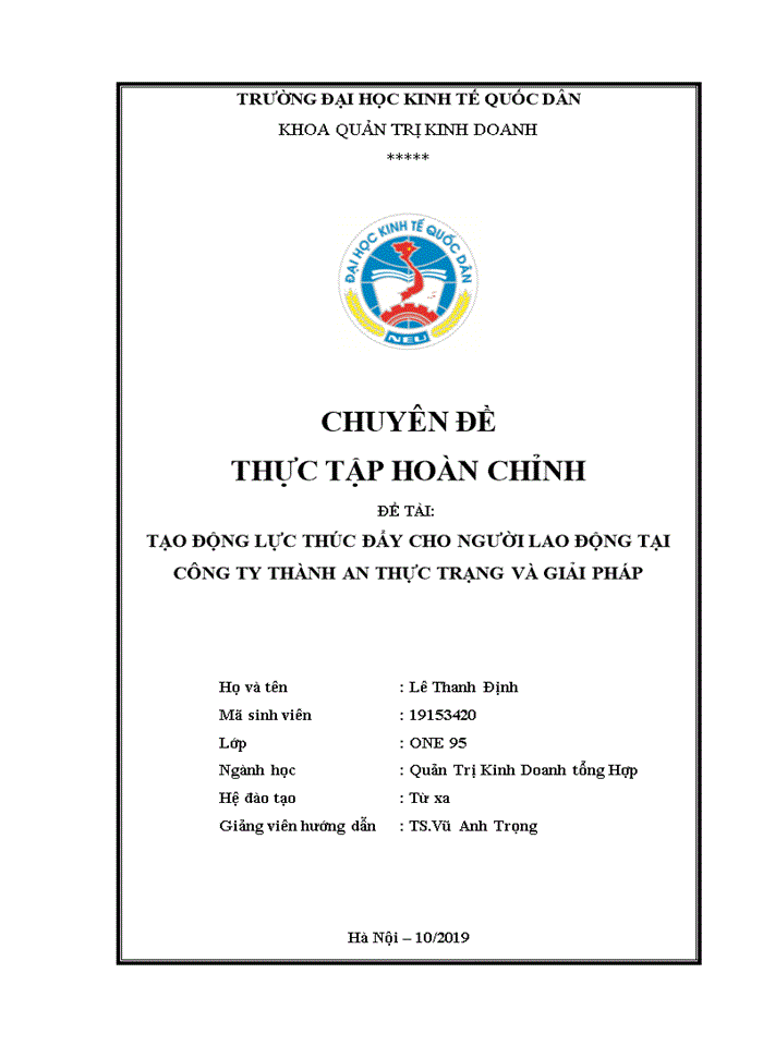 Tạo động lực thúc đẩy cho người lao động tại Công ty TNHH THÀNH AN thực trạng và giải pháp