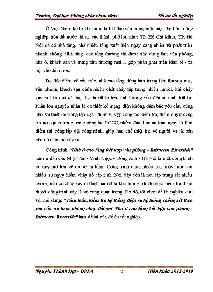 image for page Tính toán, kiểm tra hệ thống điện và hệ thống chống sét theo yêu cầu an toàn phòng cháy đối với Nhà ở cao tầng kết hợp văn phòng - Intracom Riverside