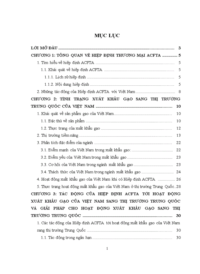 Tác động của hiệp định acfta tới hoạt động xuất khẩu gạo của việt nam sang thị trường trung quốc
