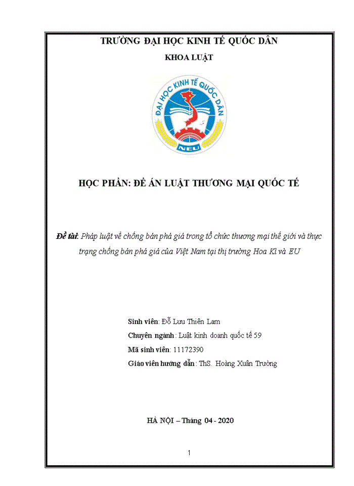 image for page Pháp luật về chống bán phá giá trong tổ chức thương mại thế giới và thực trạng chống bán phá giá của Việt Nam tại thị trường Hoa Kì và EU