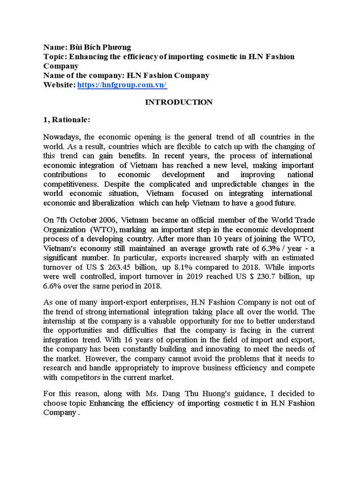 image for page Enhancing the efficiency of importing cosmetic in H.N Fashion