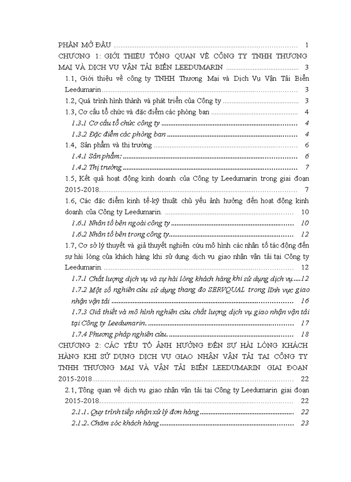 image for page Nâng cao sự hài lòng của khách hàng khi sử dụng dịch vụ giao nhận vận tải tại với Công ty TNHH TM &DV Vận tải biển Leedumarin