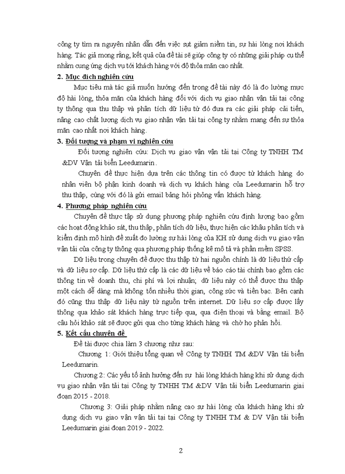 image for page Nâng cao sự hài lòng của khách hàng khi sử dụng dịch vụ giao nhận vận tải tại với Công ty TNHH TM &DV Vận tải biển Leedumarin