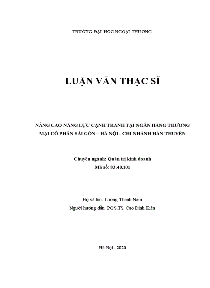 Nâng cao năng lực cạnh tranh tại ngân hàng thương mại cổ phần sài gòn – hà nội - chi nhánh hàn thuyên