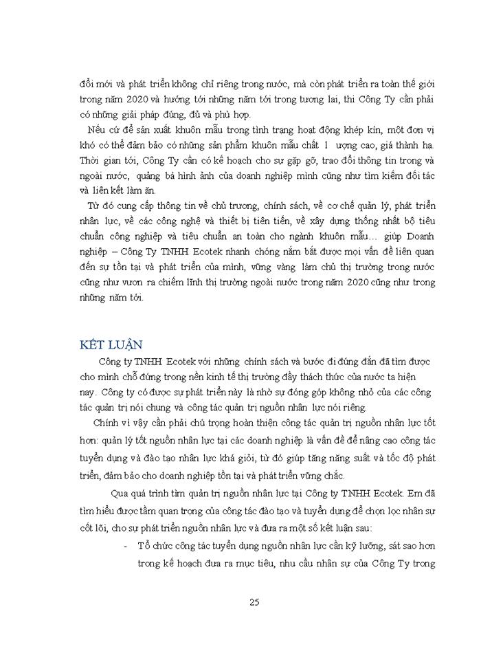 image for page Thực trạng và giải pháp nhằm đẩy mạnh công tác tuyển dụng và đào tạo nguồn nhân lực tại Công Ty TNHH Ecotek.