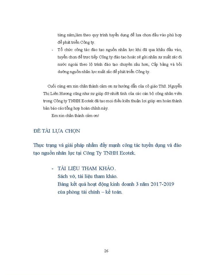 image for page Thực trạng và giải pháp nhằm đẩy mạnh công tác tuyển dụng và đào tạo nguồn nhân lực tại Công Ty TNHH Ecotek.