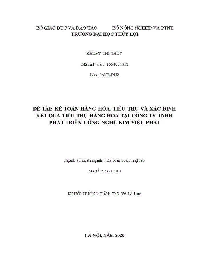 Kế toán hàng hóa, tiêu thụ và xác định kết quả tiêu thụ hàng hóa tại công ty tnhh phát triển công nghệ kim việt phát