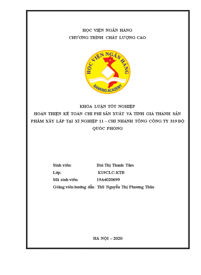 image for page Hoàn thiện kế toán chi phí sản xuất và tính giá thành sản phẩm xây lắp tại xí nghiệp 11 – chi nhánh tổng công ty 319 bộ quốc phòng