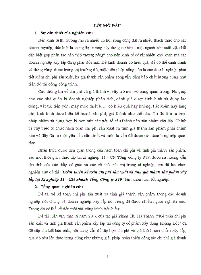 image for page Hoàn thiện kế toán chi phí sản xuất và tính giá thành sản phẩm xây lắp tại xí nghiệp 11 – chi nhánh tổng công ty 319 bộ quốc phòng