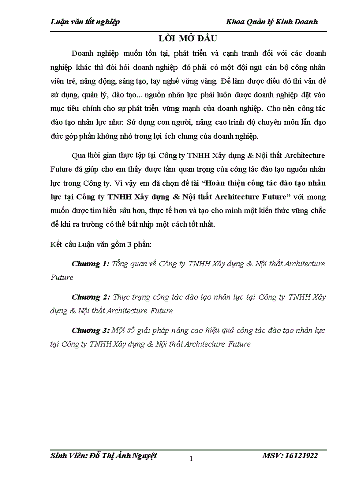 image for page Hoàn thiện công tác đào tạo nhân lực tại Công ty TNHH Xây dựng & Nội thất Architecture Future