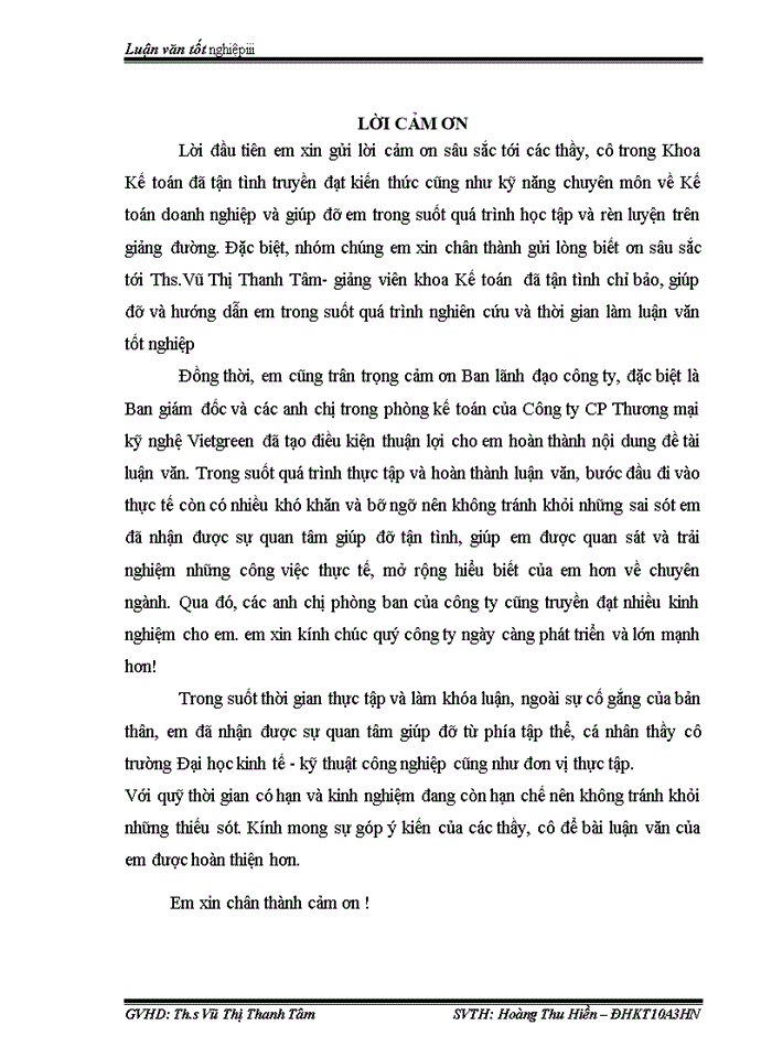 image for page Kế toán tiền lương và các khoản trích theo lương tại Công ty CP Thương mại Kỹ nghệ Việt Green