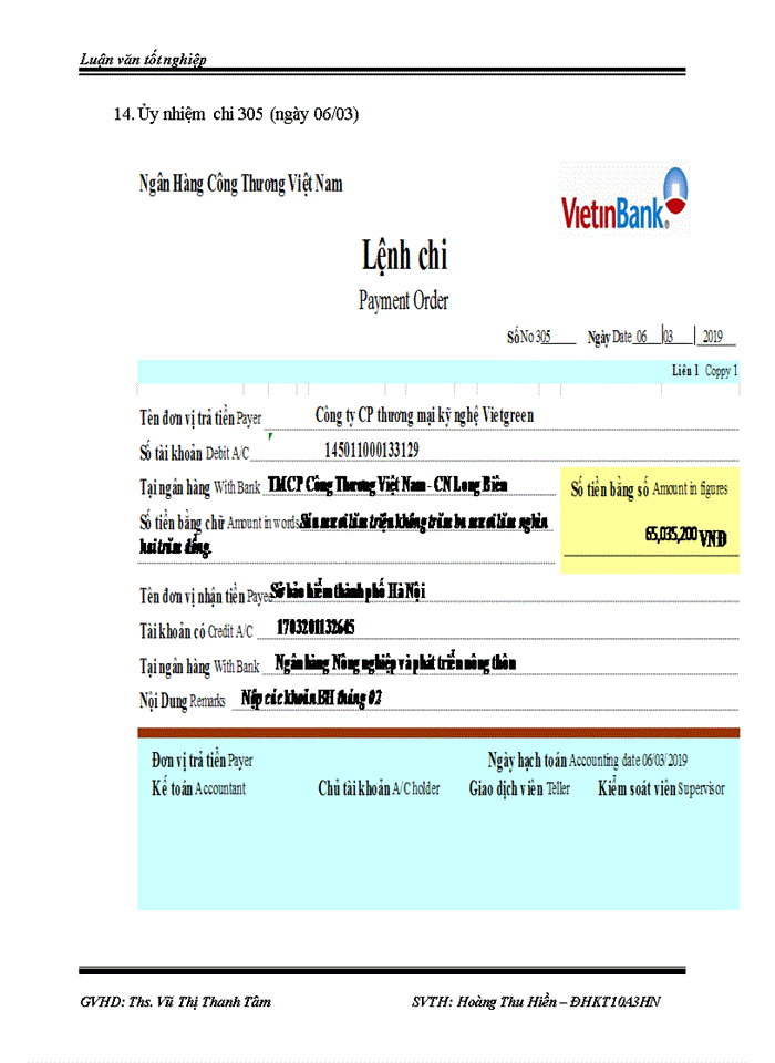 image for page Kế toán tiền lương và các khoản trích theo lương tại Công ty CP Thương mại Kỹ nghệ Việt Green