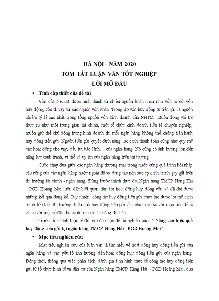 image for page Nâng cao hiệu quả huy động tiền gửi tại Ngân hàng TMCP Hàng Hải – PGD Hoàng Mai