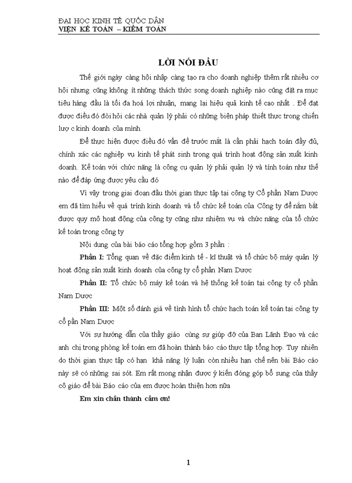 image for page Một số đánh giá về tình hình tổ chức hạch toán kế toán tại công ty cổ pần Nam Dược