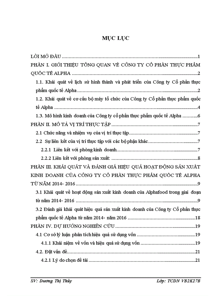 Đánh giá hiệu quả hoạt động sản xuất kinh doanh của công ty cổ phần thực phẩm quốc tế alpha từ năm 2014- 2016