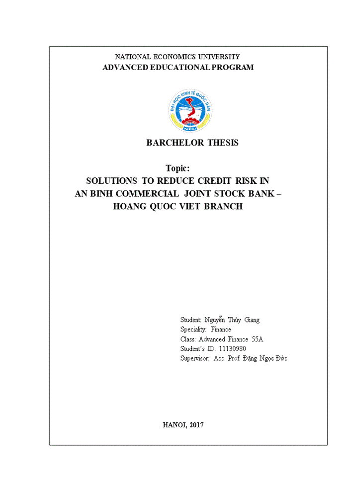 image for page Solutions to reduce credit risk in an binh commercial joint stock bank – hoang quoc viet branch