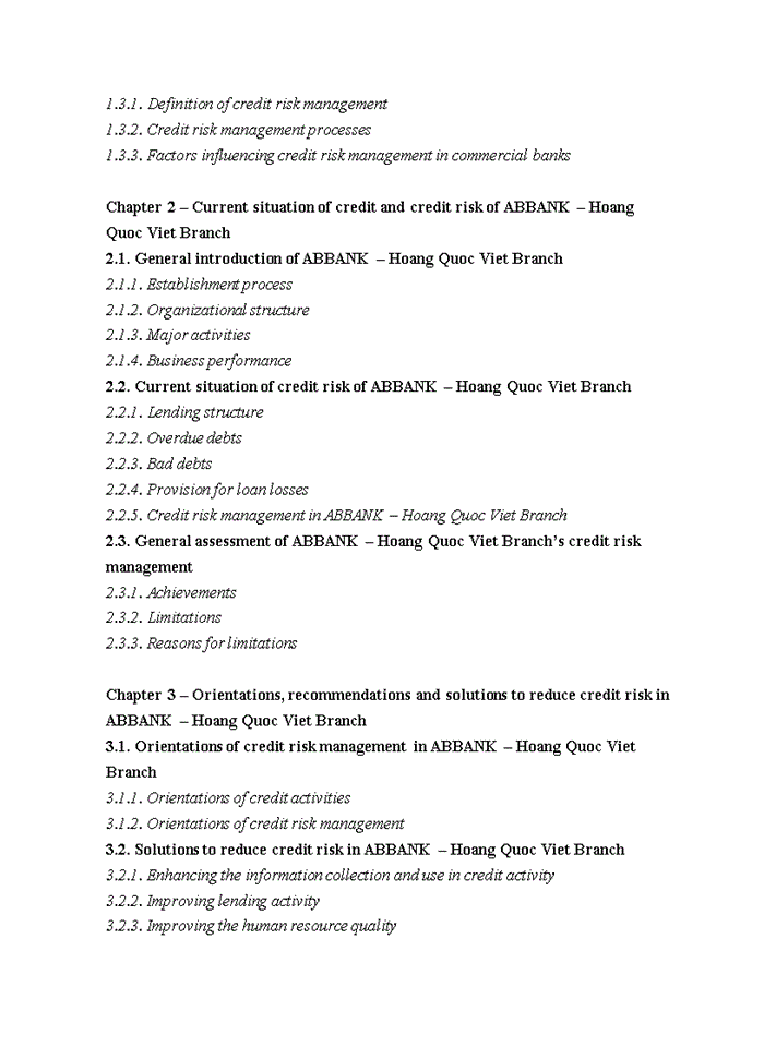 image for page Solutions to reduce credit risk in an binh commercial joint stock bank – hoang quoc viet branch