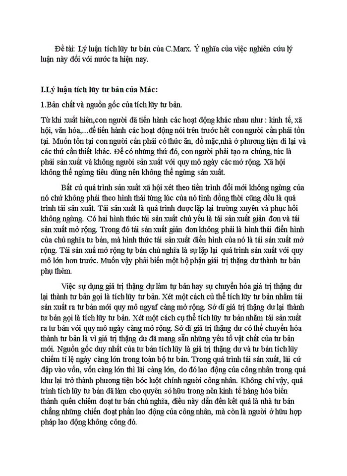 image for page Lý luận tích lũy tư bản của C.Marx. Ý nghĩa của việc nghiên cứu lý luận này đối với nước ta hiện nay.