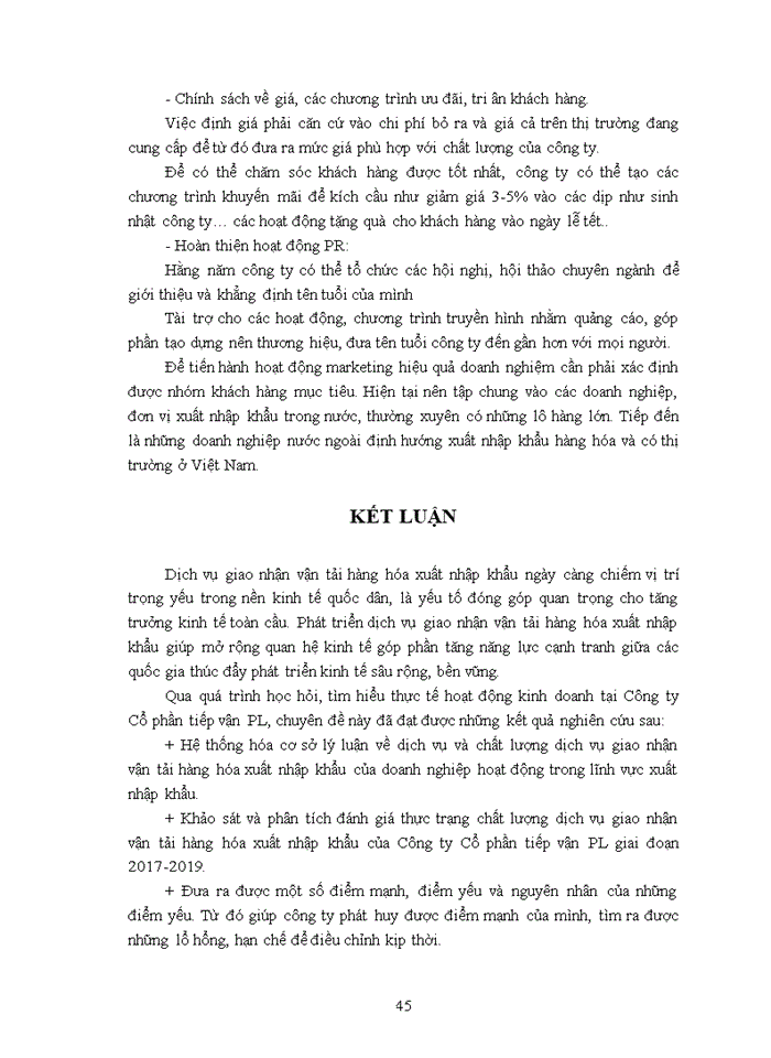 image for page Chất lượng dịch vụ giao nhận vận tải hàng hóa xuất nhập khẩu của Công ty Cổ phần Tiếp vận PL