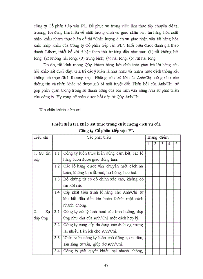image for page Chất lượng dịch vụ giao nhận vận tải hàng hóa xuất nhập khẩu của Công ty Cổ phần Tiếp vận PL