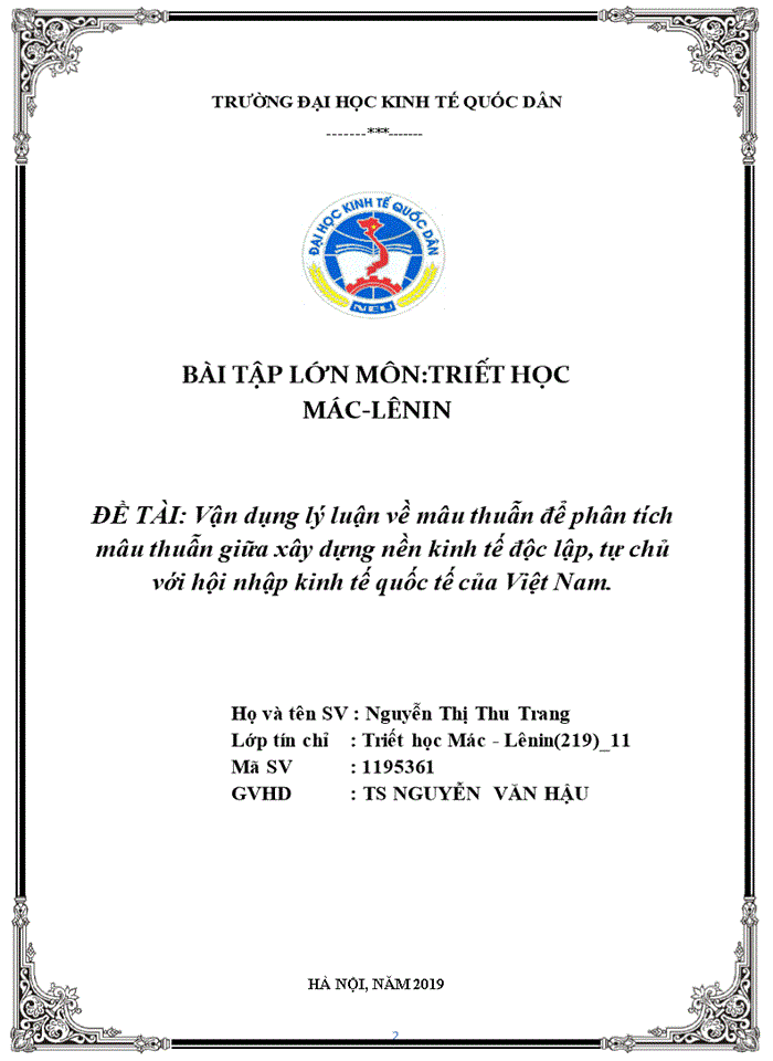 image for page Vận dụng lý luận về mâu thuẫn để phân tích mâu thuẫn giữa xây dựng nền kinh tế độc lập, tự chủ với hội nhập kinh tế quốc tế của Việt Nam.