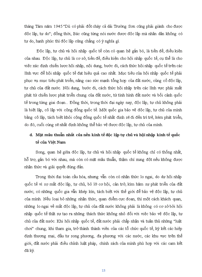 image for page Vận dụng lý luận về mâu thuẫn để phân tích mâu thuẫn giữa xây dựng nền kinh tế độc lập, tự chủ với hội nhập kinh tế quốc tế của Việt Nam.