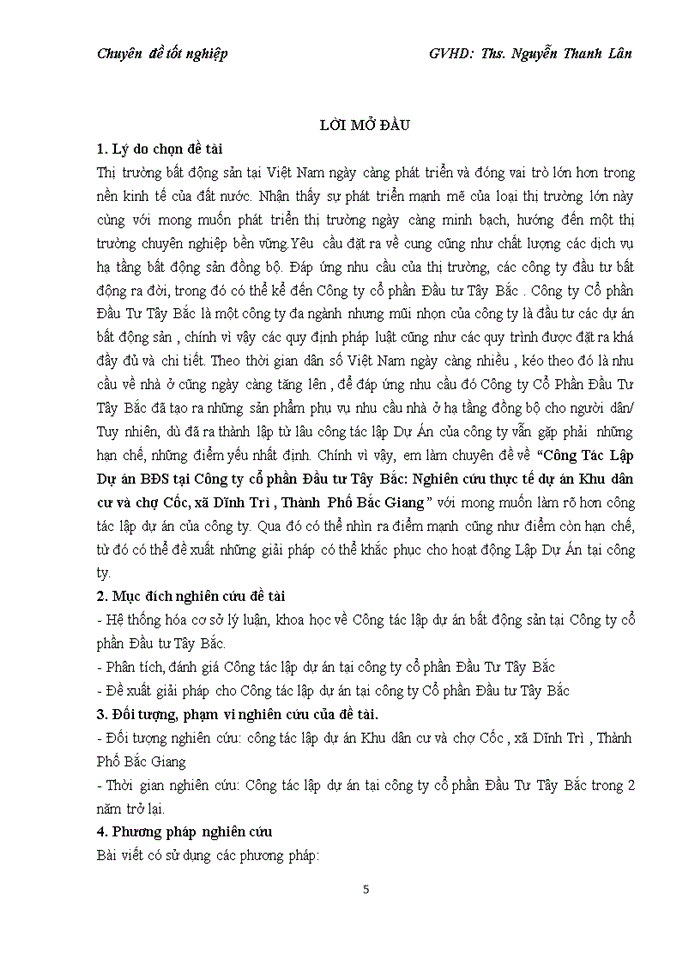 image for page Công Tác Lập Dự án BĐS tại Công ty cổ phần Đầu tư Tây Bắc: Nghiên cứu thực tế dự án Khu dân cư và chợ Cốc, xã Dĩnh Trì , Thành Phố Bắc Giang