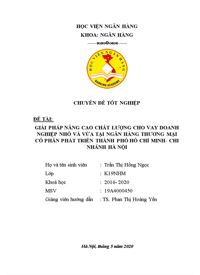 image for page Giải pháp nâng cao chất lượng cho vay doanh nghiệp nhỏ và vừa tại Ngân hàng thương mại cổ phần Phát triển Thành phố Hồ Chí Minh- Chi nhánh Hà Nội