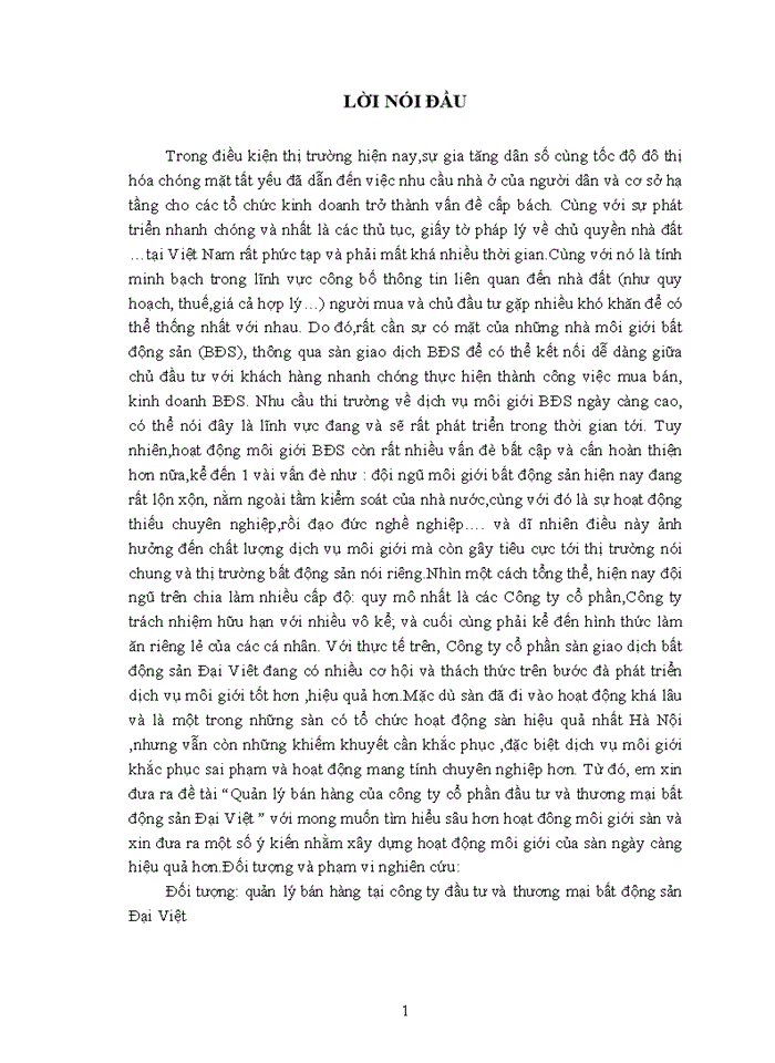image for page Quản lý bán hàng của công ty cổ phần đầu tư và thương mại bất động sản Đại Việt