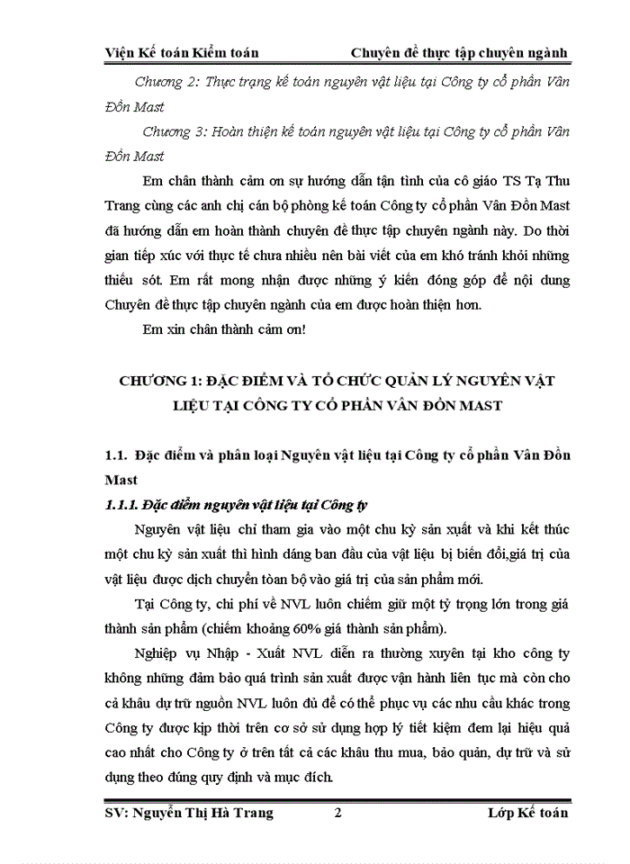 image for page Hoàn thiện kế toán nguyên vật liệu tại Công ty cổ phần Vân Đồn Mast