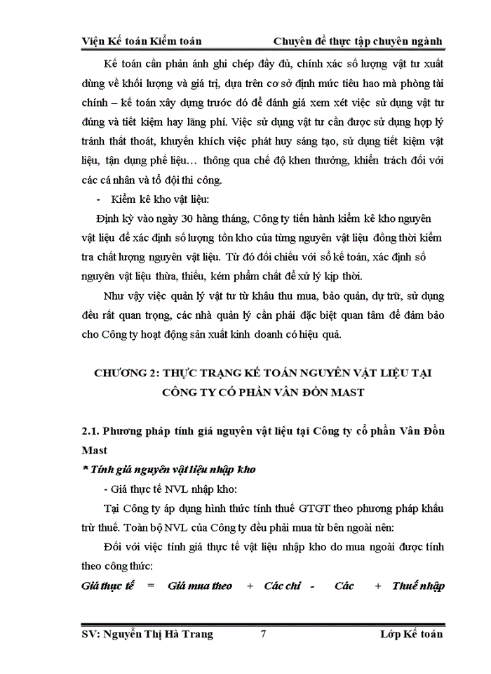 image for page Hoàn thiện kế toán nguyên vật liệu tại Công ty cổ phần Vân Đồn Mast